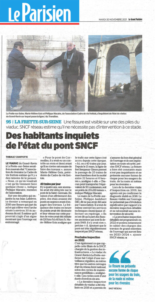 Fissures Viaduc SNCF article Le parisien 2021